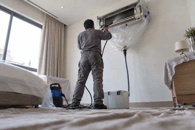 Protective AC deep-cleaning service in a Riyadh home